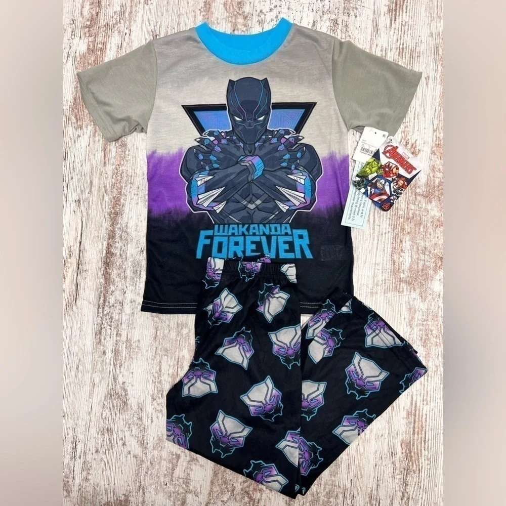 Boys' Marvel Black Panther 2pc Short Sleeve Top and Pants Pajama Set